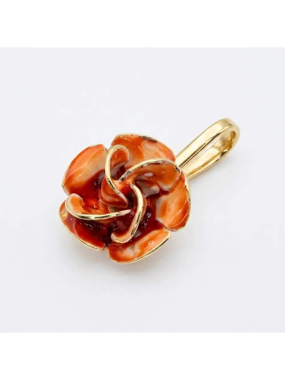 Vintage Nathen Orange Enamel Rose Clip-On Earrings Gold Tone Floral 1960s
